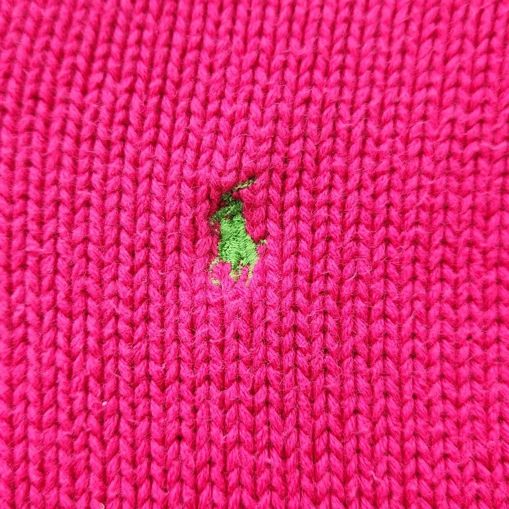 Vintage Ralph Lauren Hot Pink Girl's Neon Green Pony Turtleneck Sweater 4T